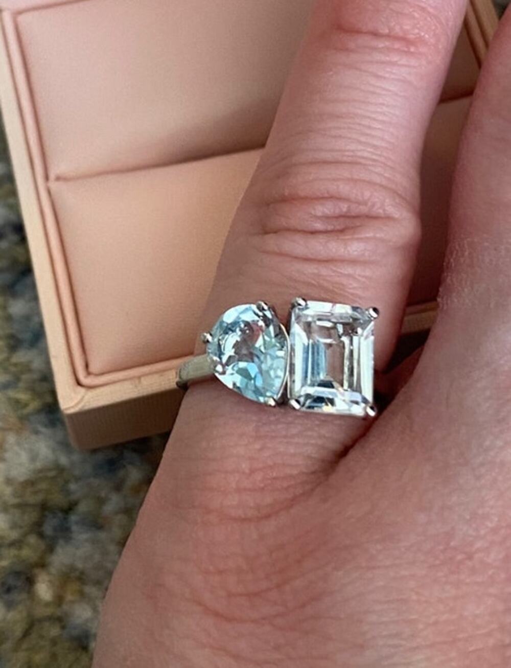 JEN by Jennifer Miller Toi et Moi Ring, Sterling Silver, Blue/White Topaz, Sz 6